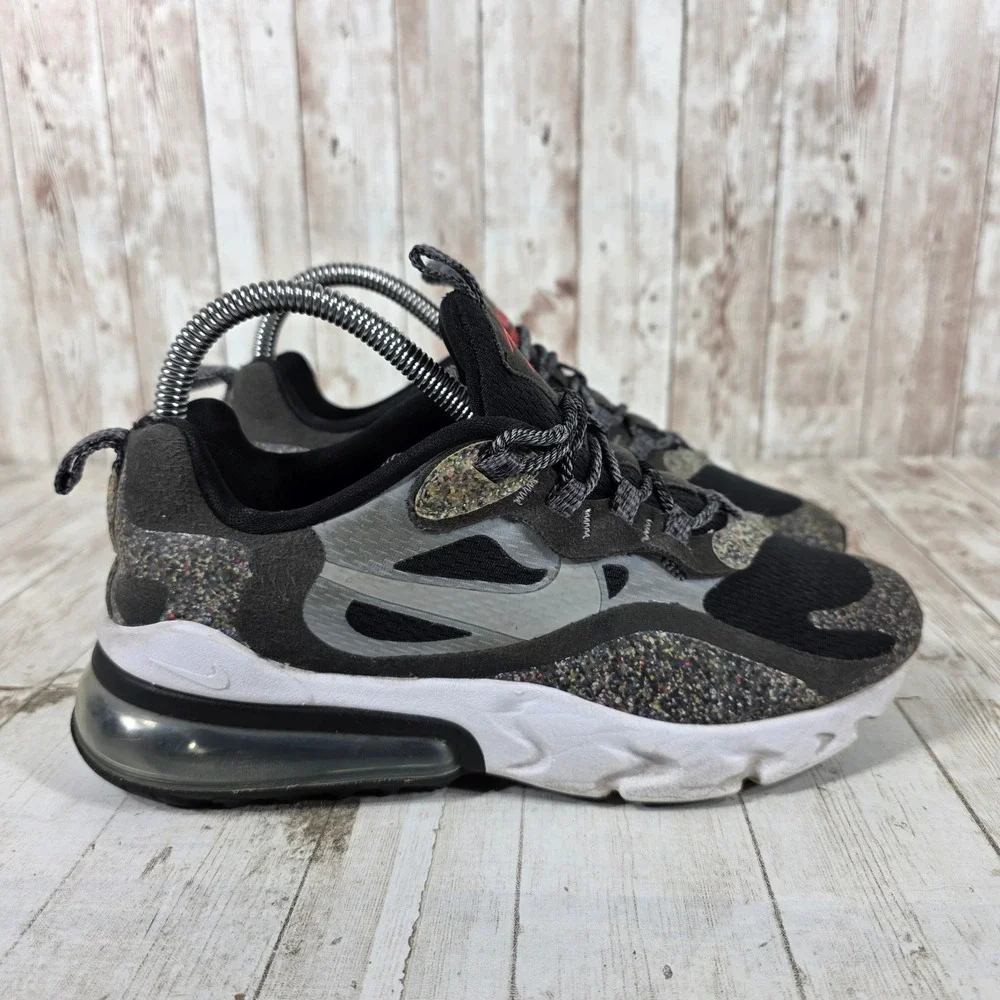 Nike Air Max 270 React Black Grey Multi Color Sneakers CN8282-001 Womens 5.5 US